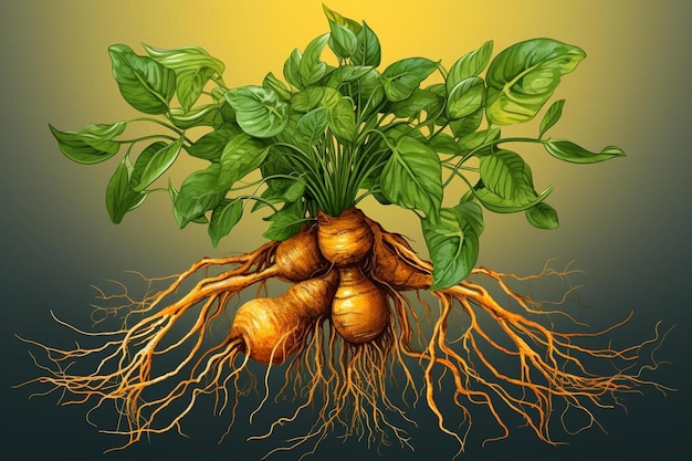 illustrazione di una pianta con radici che ha le radici etichettate come radice.