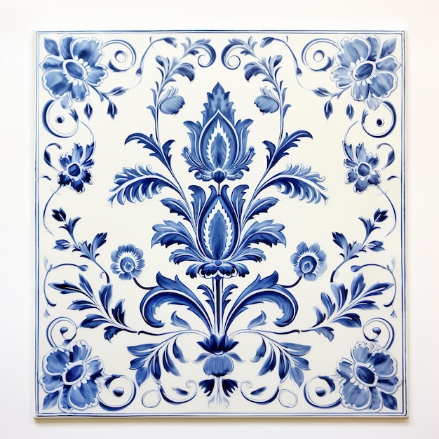 illustrazione di una piastrella vintage di Delft su sfondo bianco blu