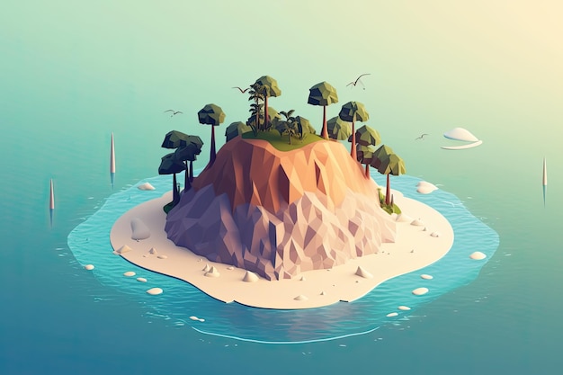 Illustrazione di una piccola isola nel rendering 3d dell'oceano