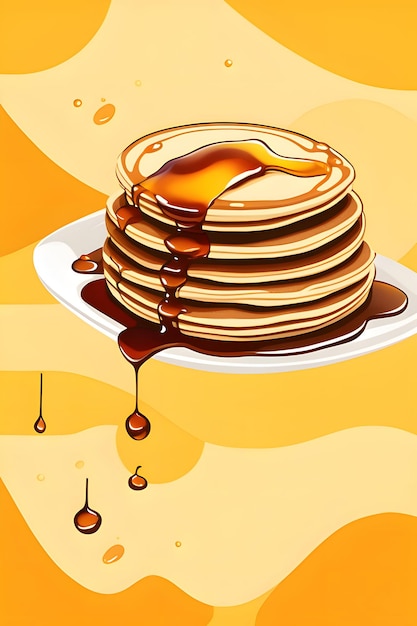 Illustrazione di una pila di pancake con sciroppo d'acero su un piatto