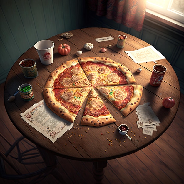 Illustrazione di una pizza su un tavolo