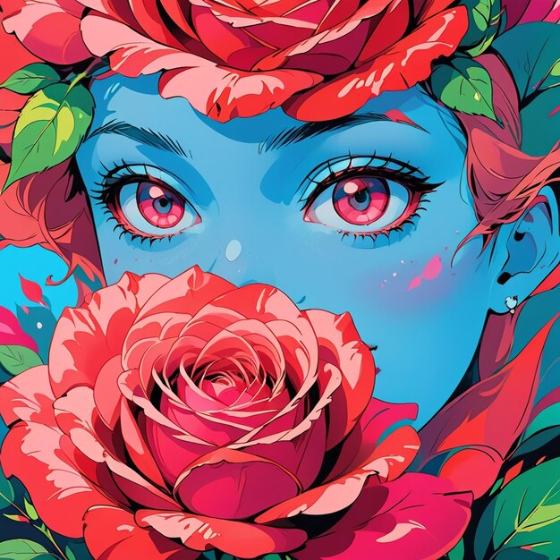 illustrazione di una rosa con una faccia DC COMIC stile 90 stile fumetto dettaglio 3K