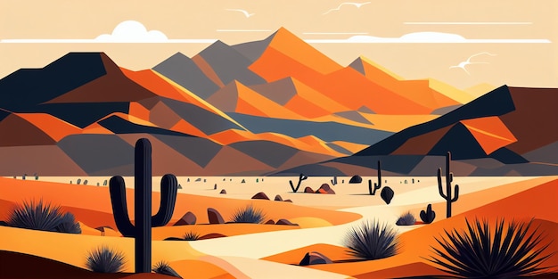 Illustrazione di una scena del deserto con pianta di cactus ai generati