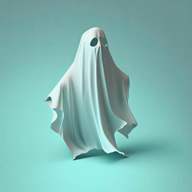 Illustrazione di una silhouette fantasma fantasma isolata su sfondo blu Mostro spettrale di Halloween che vola nella notte IA generativa