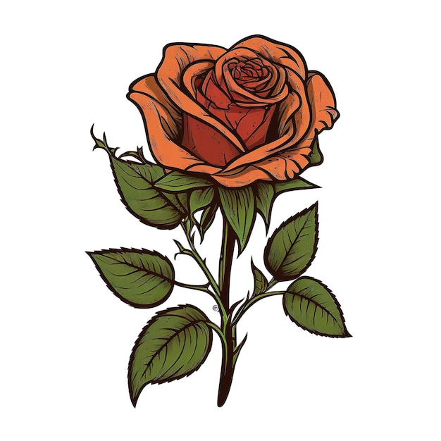 Illustrazione di una singola rosa rossa su sfondo bianco Generativo ai