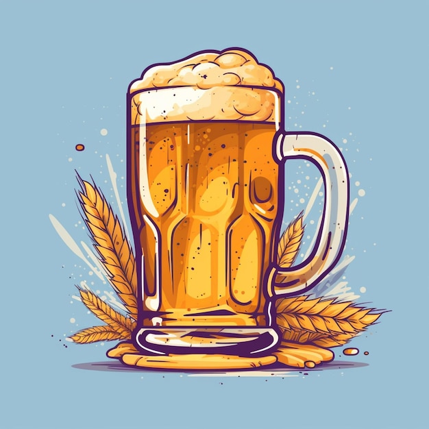 Illustrazione di una tazza di birra con un mucchio di grano generativo ai