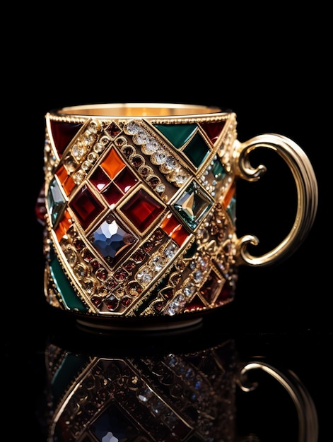 illustrazione di una tazza fatta di diamanti e pietre preziose colore vivido