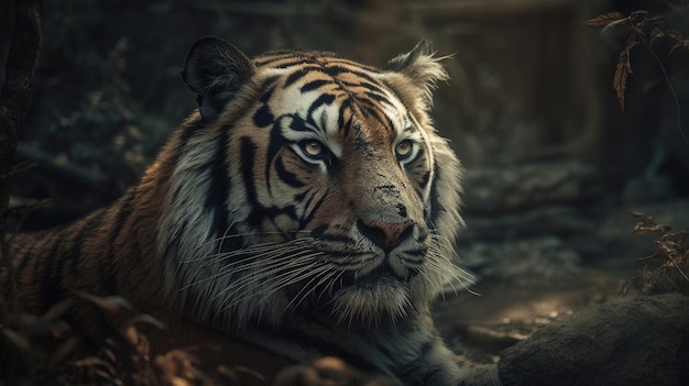 Illustrazione di una tigre in mezzo alla foresta