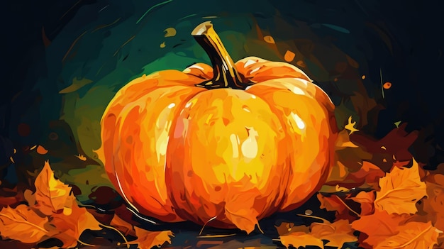 Illustrazione di una zucca di Halloween dai vivaci toni arancioni