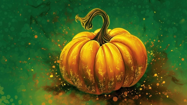 Illustrazione di una zucca di Halloween nei toni chartreuse