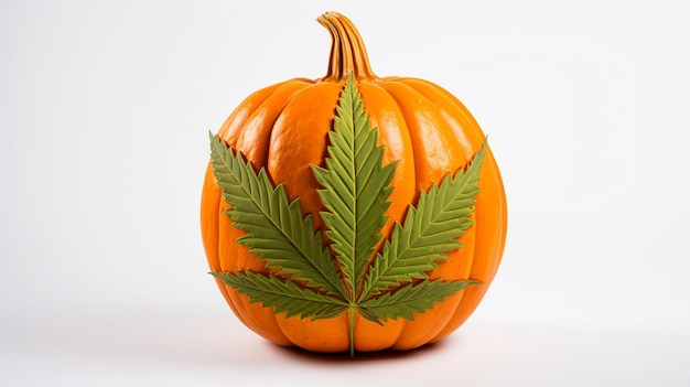 illustrazione di una zucca scolpita a forma di foglia di marijuana vi