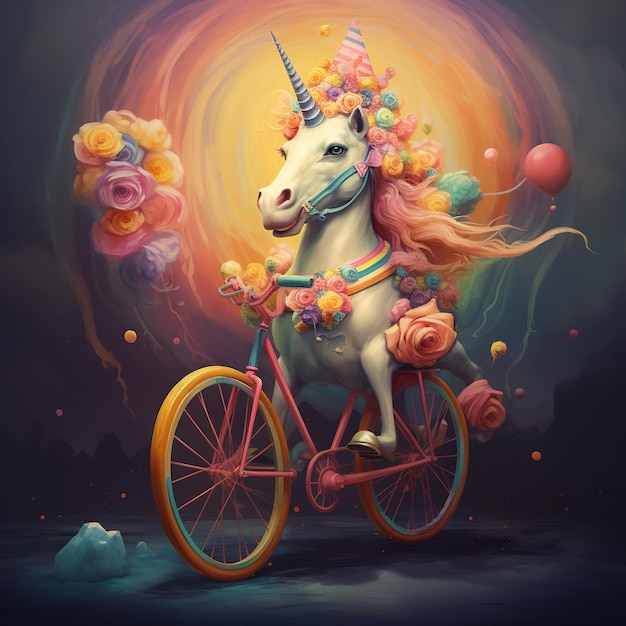 illustrazione di unicorno in sella a una bicicletta