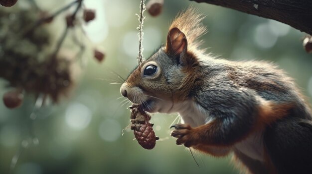 Illustrazione di uno scoiattolo che salta da un ramo di un albero in un modo unico