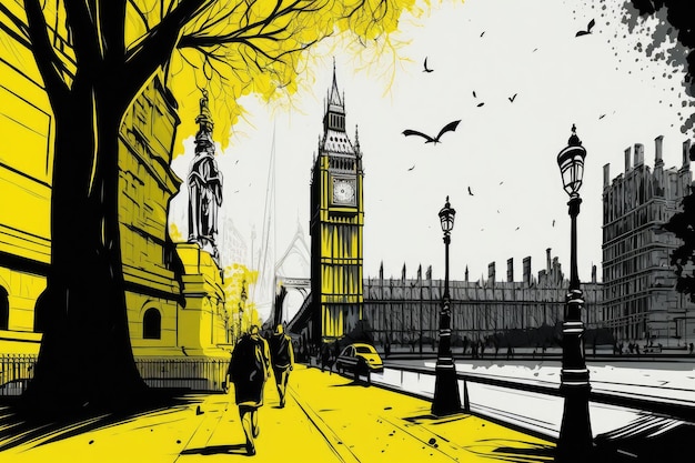 Illustrazione di viaggio a Londra Concetto di turismo in Inghilterra Skylines Landmarks London Silhouette Graphic Art