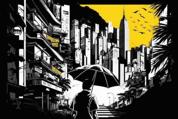 Illustrazione di viaggio di Hong Kong Concetto di turismo in Cina Skyline Punti di riferimento Arte grafica di Hong Kong