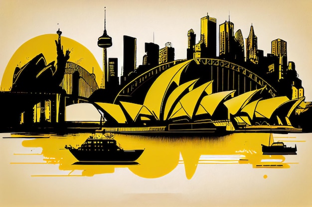 Illustrazione di viaggio di Sydney Concetto di turismo in Australia Disegno Imitazione AI Contenuto generativo
