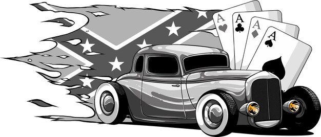 illustrazione di Vintage Hot Rod con cruscotto