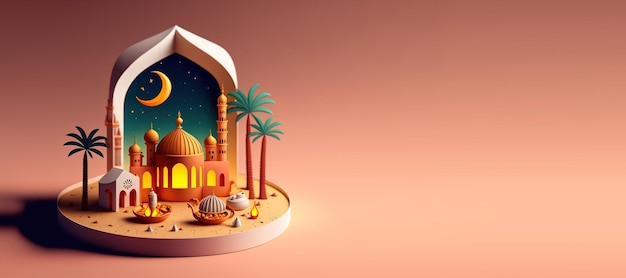 Illustrazione digitale 3D della moschea per lo sfondo del Ramadan islamico