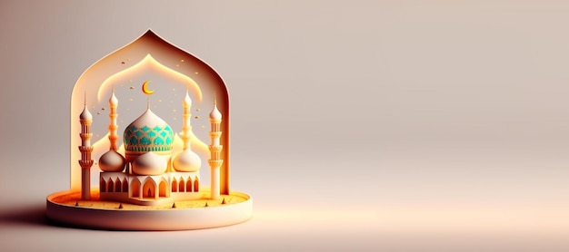 Illustrazione digitale 3D della moschea per lo sfondo della celebrazione islamica di Eid Ramadan