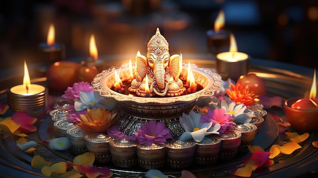 Illustrazione digitale 3D di Diwali, la festa delle luci Generative Ai