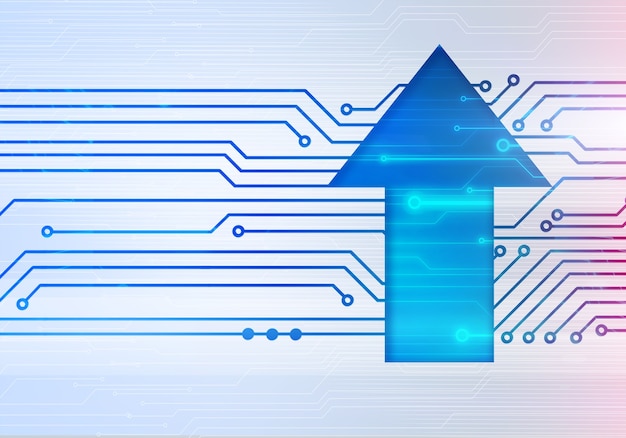 Illustrazione digitale astratta della freccia su sulla parete del microchip del circuito