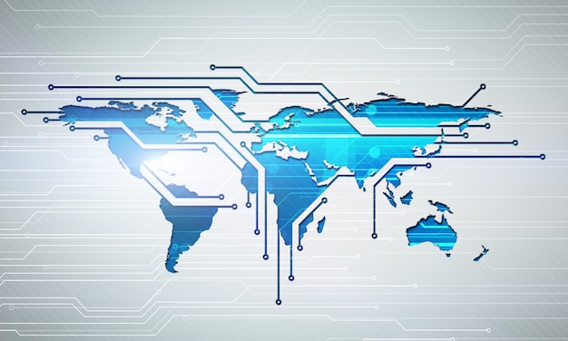 Illustrazione digitale astratta della mappa di connessione del mondo