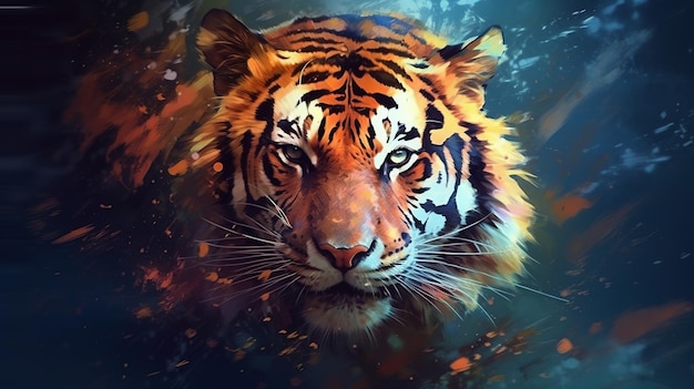 Illustrazione digitale con una rappresentazione astratta di una tigre o di un leopardo che mostra la bellezza e l'eleganza di questi maestosi animali in un modo unico e artistico Generativo Ai