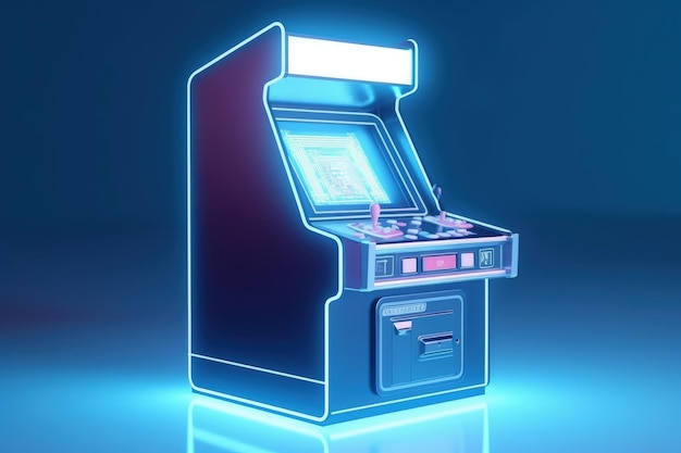 Illustrazione digitale del concetto di nostalgia retrò degli anni '80 e '90 della macchina arcade AI generativa