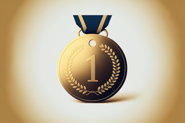 Illustrazione digitale della medaglia d'oro con il numero 1, sfondo bianco. IA generativa