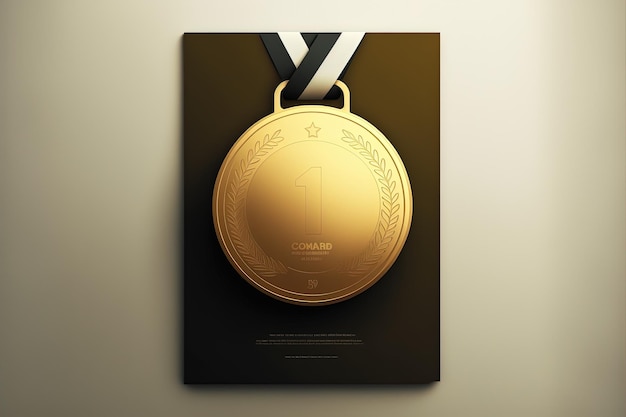 Illustrazione digitale della medaglia d'oro, sfondo. IA generativa