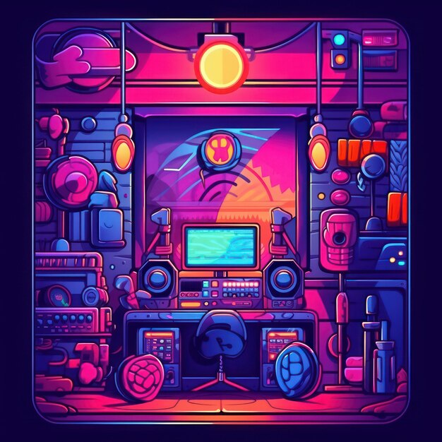 Illustrazione digitale dello studio di registrazione in lofi Bella immagine IA generativa