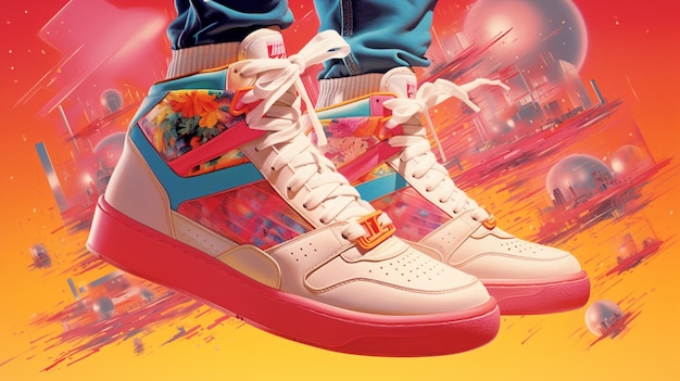 Illustrazione digitale di scarpe da ginnastica a sfondo a colori