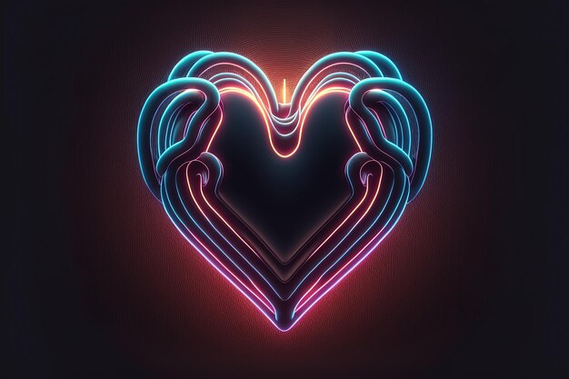 Illustrazione digitale di sfondo con cuore di luci al neon realistico. IA generativa