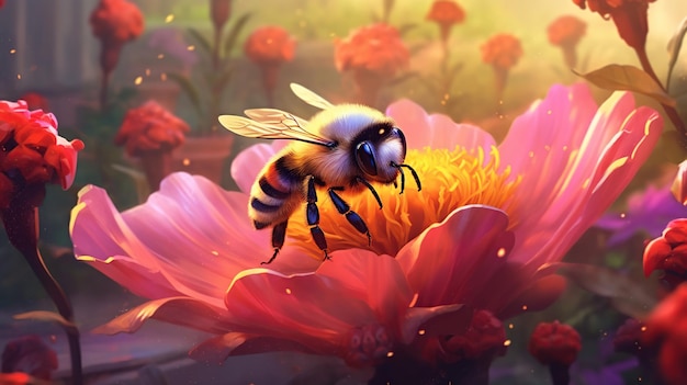 Illustrazione digitale di un'ape in uno stravagante stile da libro di fiabe IA generativa