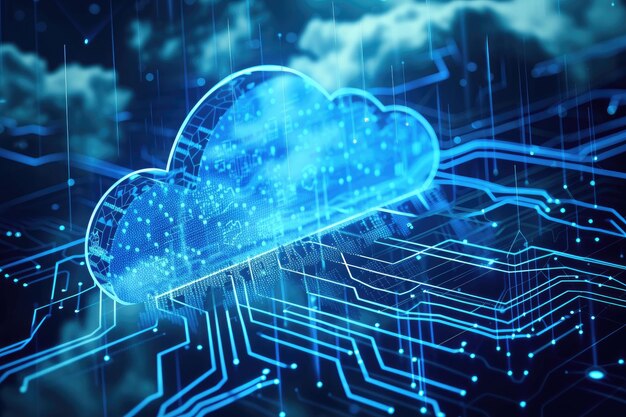 Illustrazione digitale di un circuito blu cloud sicuro che trasuda un senso di sicurezza tecnologica