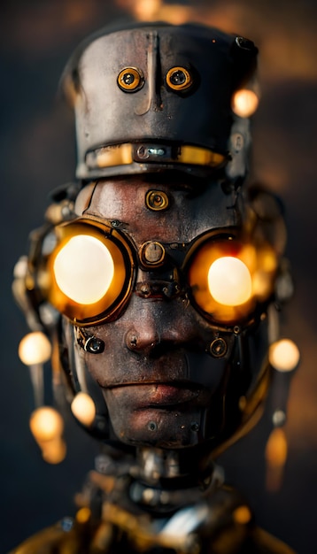 Illustrazione digitale di un volto africano in modalità steampunk futuristica