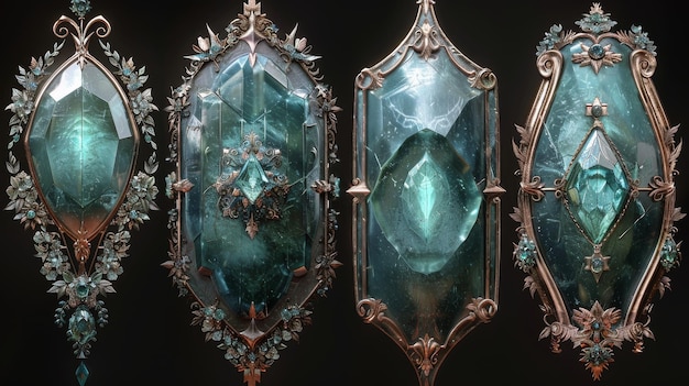 Illustrazione digitale di una lama di cristallo fantastico con uno scudo araldico blu