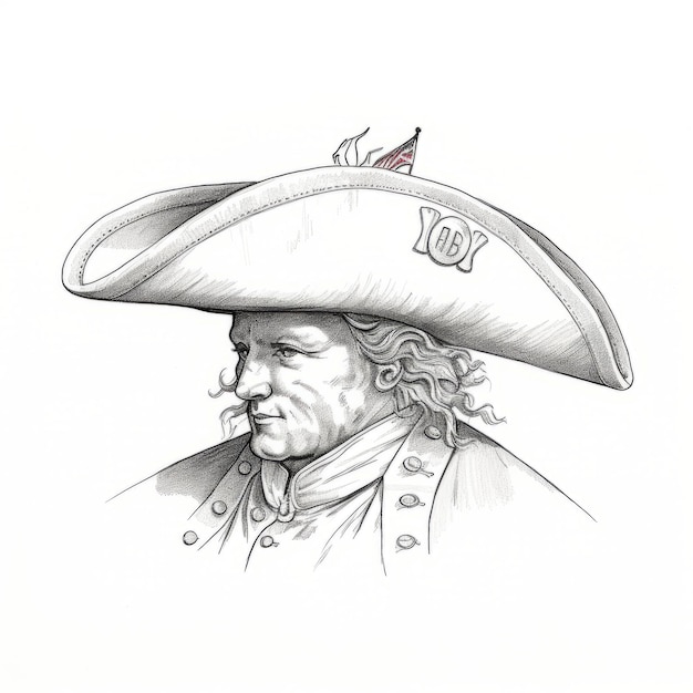 Illustrazione digitale in bianco e nero del capitano della guerra rivoluzionaria