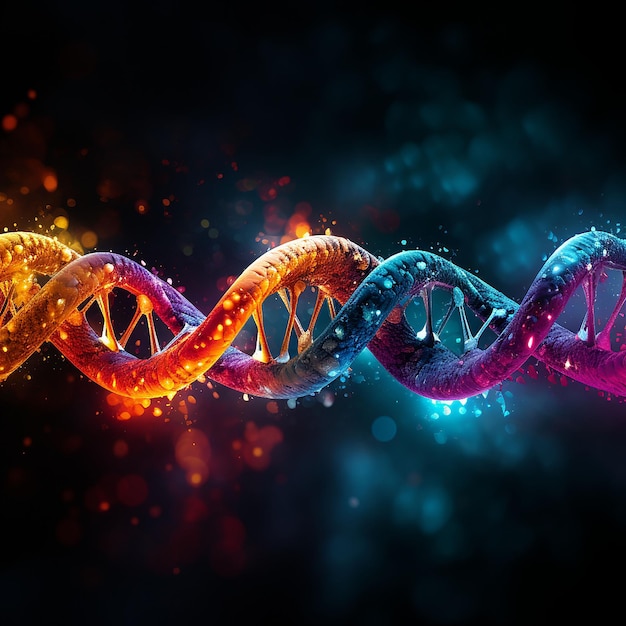 Illustrazione digitale Struttura del DNA in colore di sfondo con luci di rendering 3D