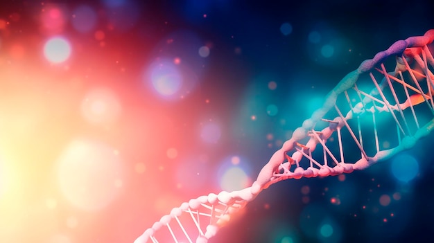 Illustrazione digitale Struttura del DNA in uno sfondo colorato con rendering 3D delle luci
