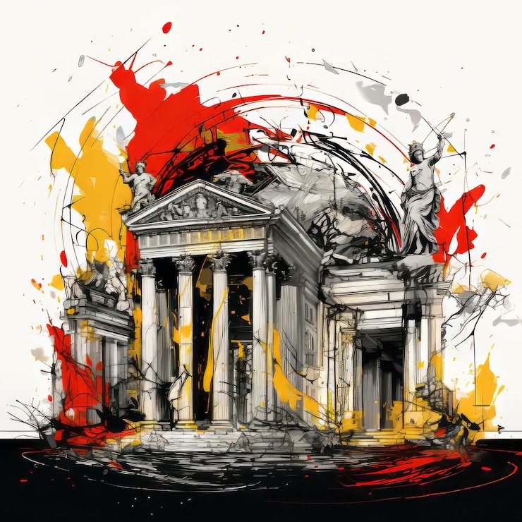 Foto illustrazione dipinta a mano del palazzo di bruxelles nello stile di roa