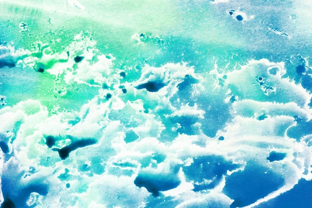 Illustrazione disegnata a mano ad acquerello del paesaggio del cielo astratto Paesaggio ad acquerello di colori blu verde brillante