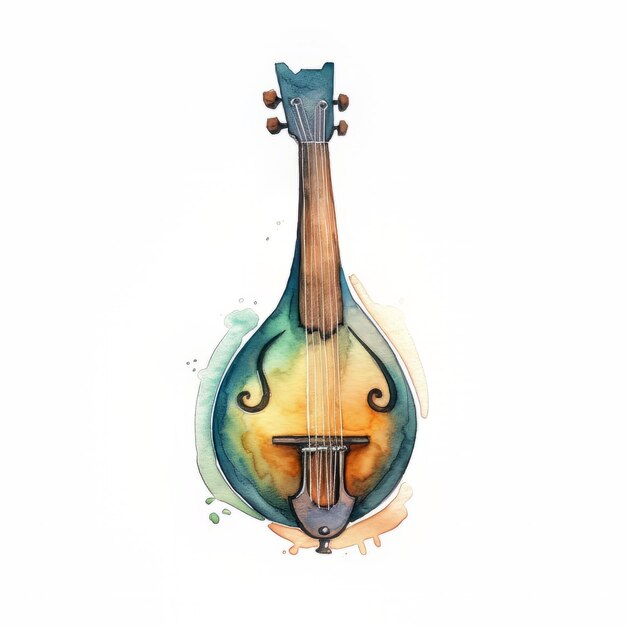 Illustrazione disegnata a mano dell'acquerello di una chitarra