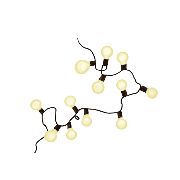 Illustrazione disegnata a mano di clipart dell'acquerello dell'elemento di hygge della decorazione scandinava delle luci gialle