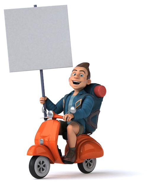 Illustrazione divertente di un backpacker dei cartoni animati