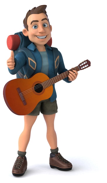 Illustrazione divertente di un backpacker dei cartoni animati
