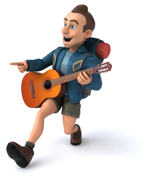 Illustrazione divertente di un backpacker di cartoni animati 3D