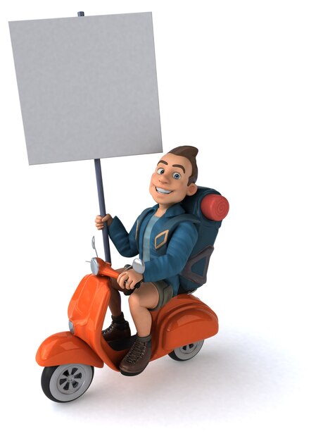Illustrazione divertente di un backpacker di cartoni animati 3D