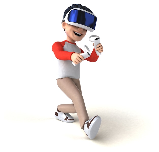 Illustrazione divertente di un bambino cartone animato con un casco VR