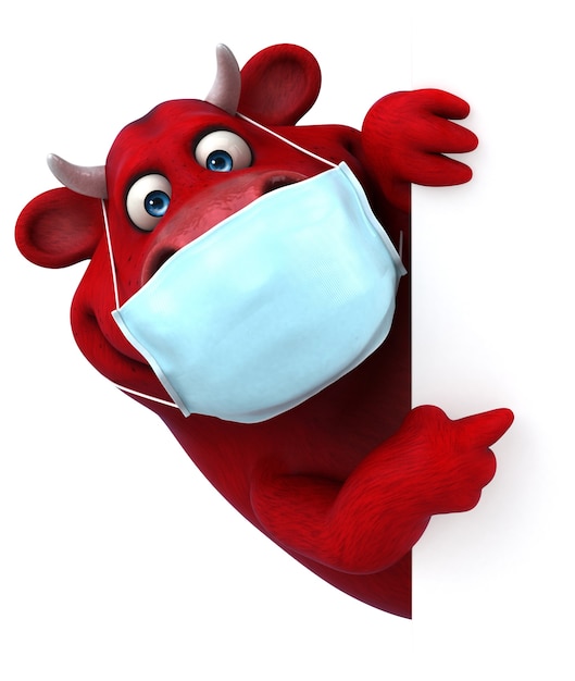 Illustrazione divertente di un toro rosso con una maschera